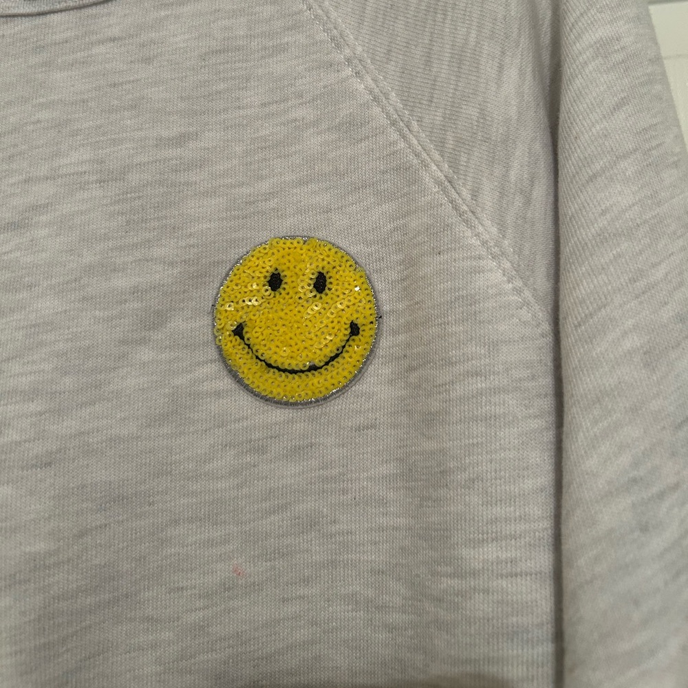 Bella Canvas White Sweatshirt with Yellow Smiley - Picture 2 of 5